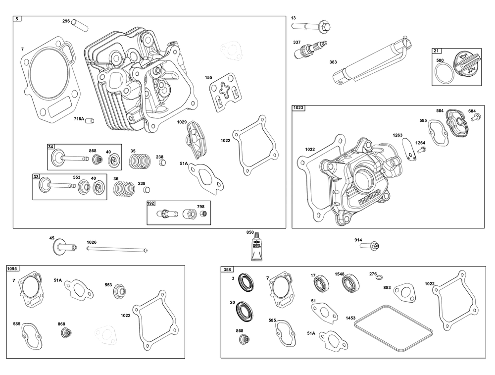 Cylinder Head Group Diagram and Parts List for 12V337-0144-F1 100000 - 19Z999 Briggs and Stratton Engine